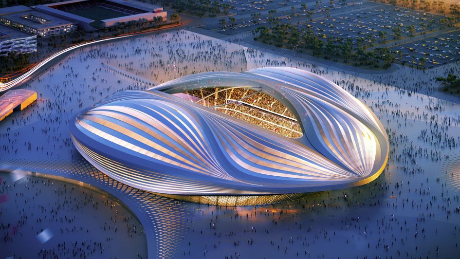 A rendered image of the Al Wakrah stadium, a Qatar 2022 World Cup venue