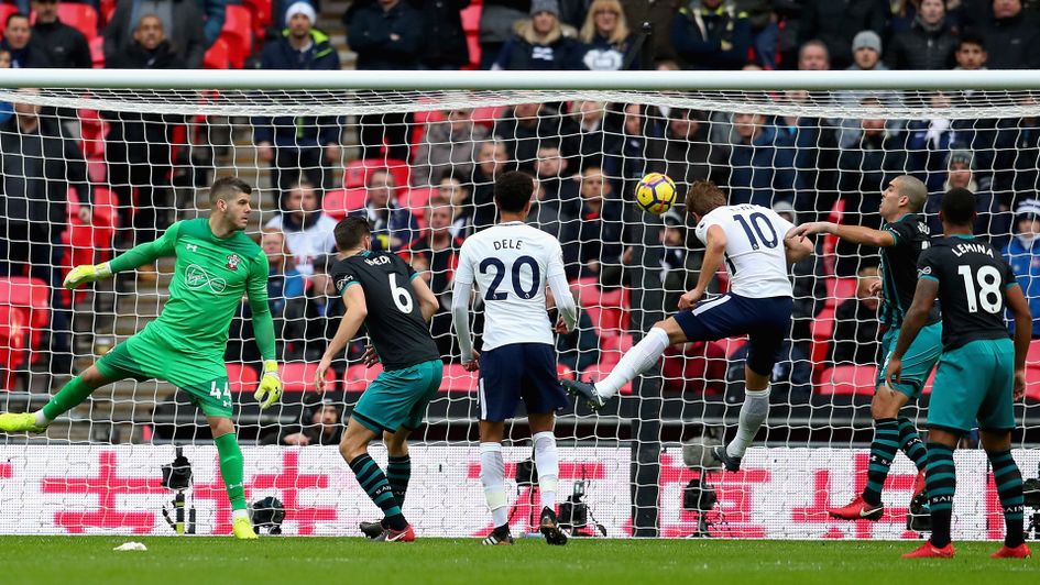 Harry Kane makes it 1-0 for Tottenham against Southampton