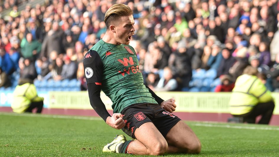 Jack Grealish celebrates his goal against Burnley