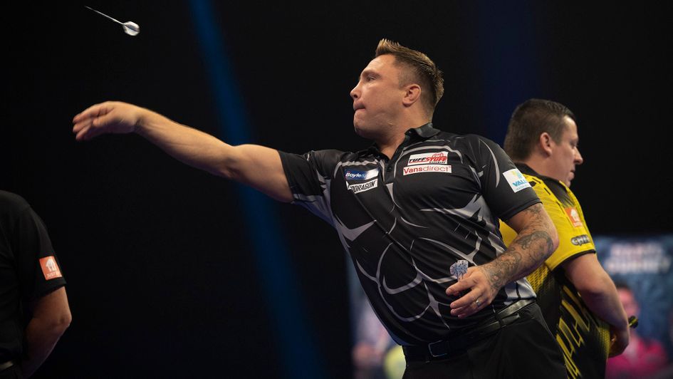 Gerwyn Price in action against Dave Chisnall at the 2020 World Grand Prix