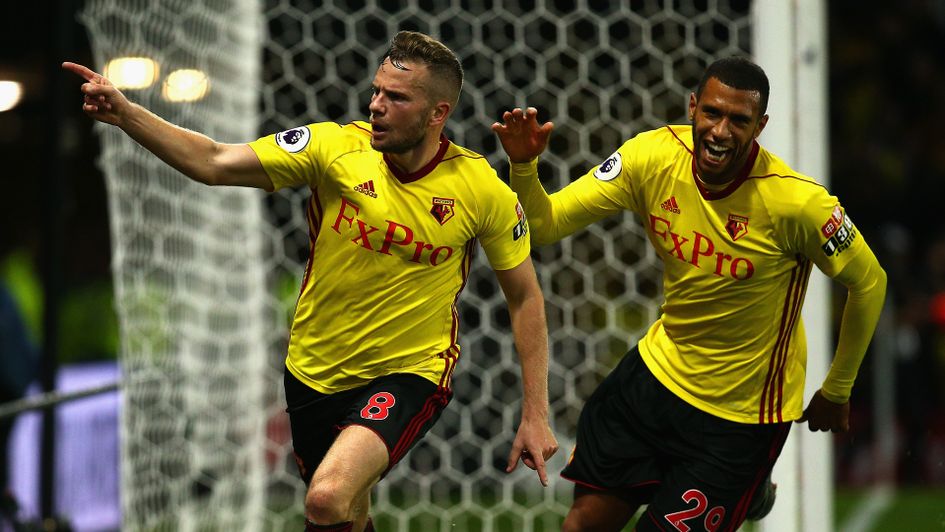 Tom Cleverley celebrates Watford's late, late winner