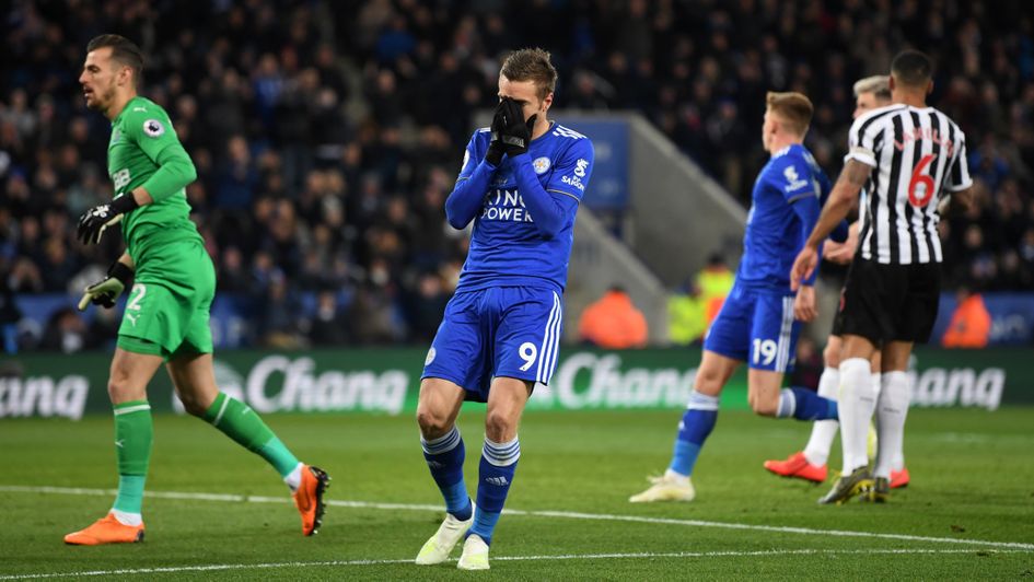 Jamie Vardy: The Leicester forward reacts after missing an opportunity against Newcastle