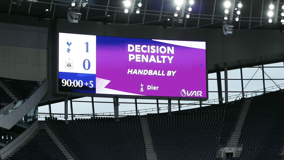VAR awarded an injury time penalty to Newcastle for an Eric Dier handball