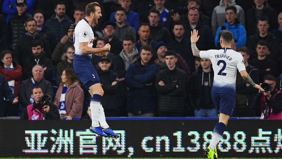 Harry Kane celebrates after scoring against Cardiff