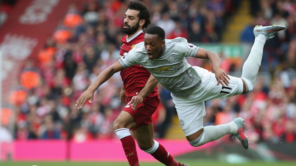 Anthony Martial tumbles under challenge from Mo Salah