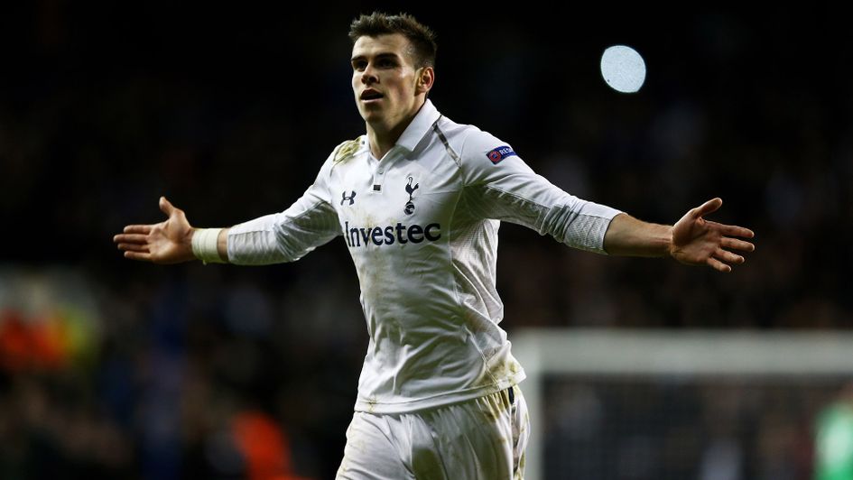 Gareth Bale celebrates after scoring for Tottenham in 2013