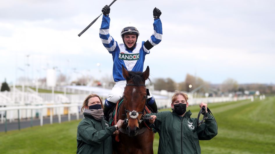 Megan Nicholls celebrates on Knappers Hill