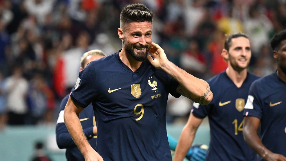 Olivier Giroud celebrates a goal against Australia