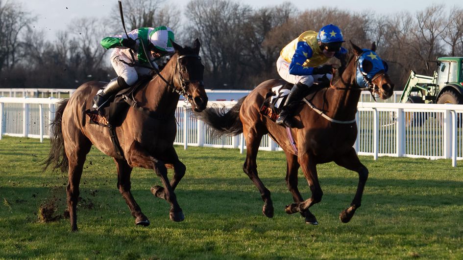 Hot Fuss (right) goes to the front