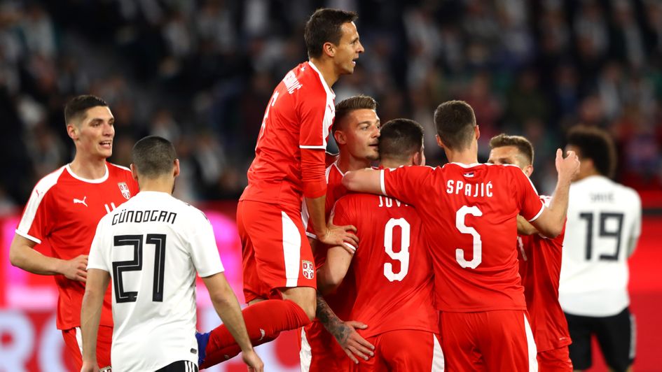 Serbia celebrate Luka Jovic's goal against Germany