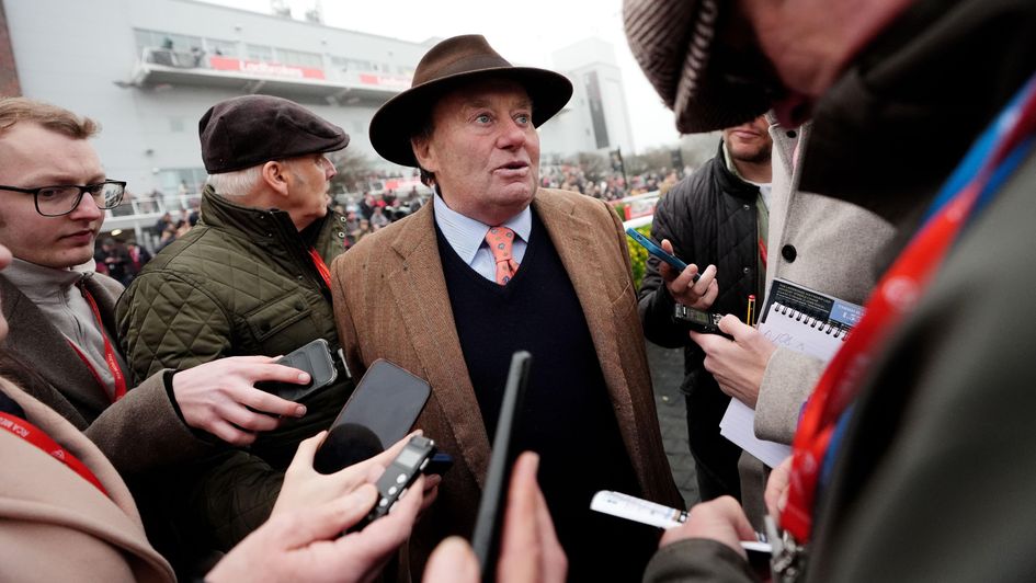 Nicky Henderson talks to the press after Sir Gino's win