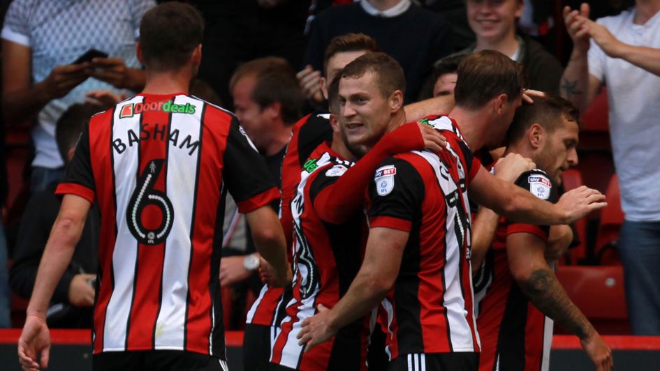 Sheffield United celebrate Billy Sharp's goal