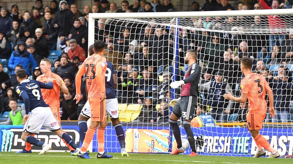 Lee Gregory celebrates his goal for Millwall