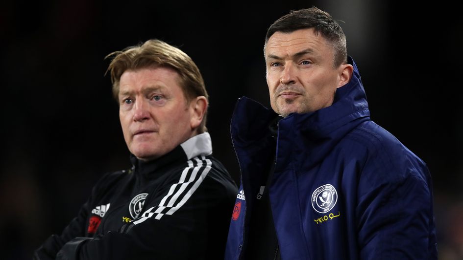 Sheffield United boss Paul Heckingbottom (R) and Stuart McCall