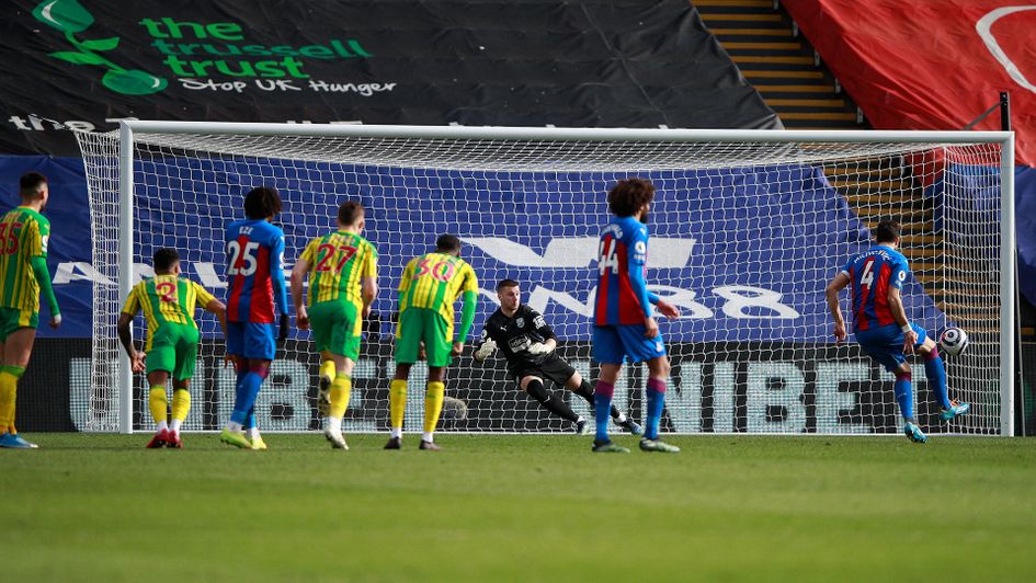 Luka Milivojevic scores his penalty against West Brom