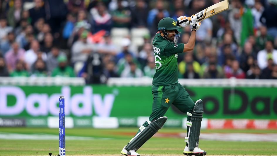 Babar Azam of Pakistan plays a shot against New Zealand