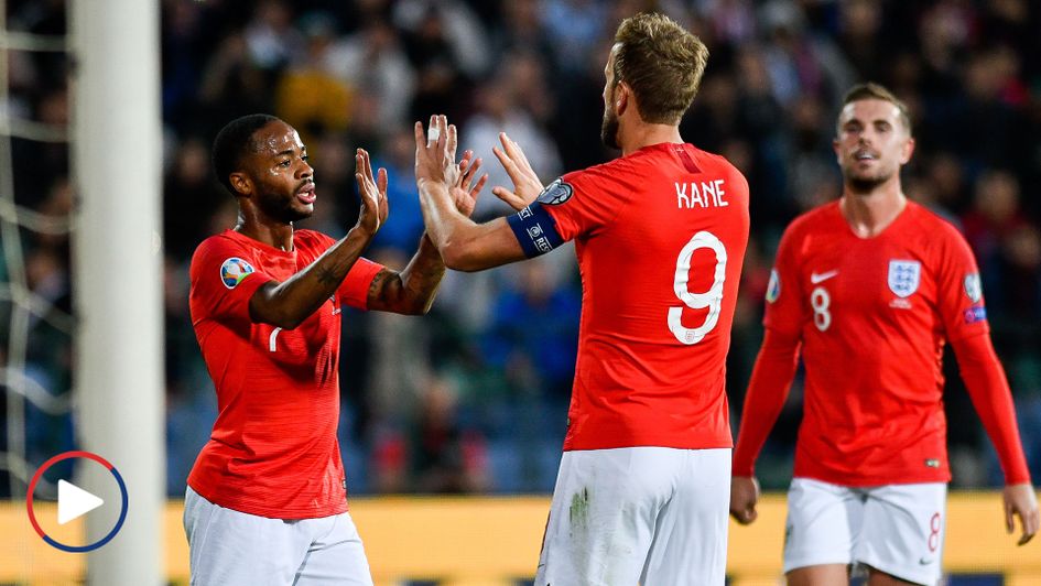 Raheem Sterling celebrates his goal against Bulgaria