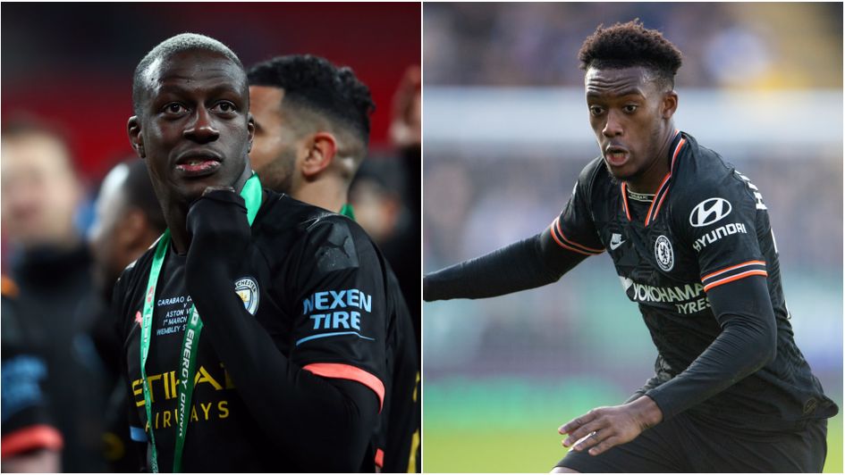 Manchester City defender Benjamin Mendy, left, and Chelsea winger Callum Hudson-Odoi