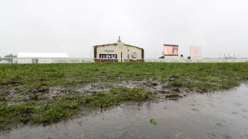 Standing water by the course at Royal Ascot