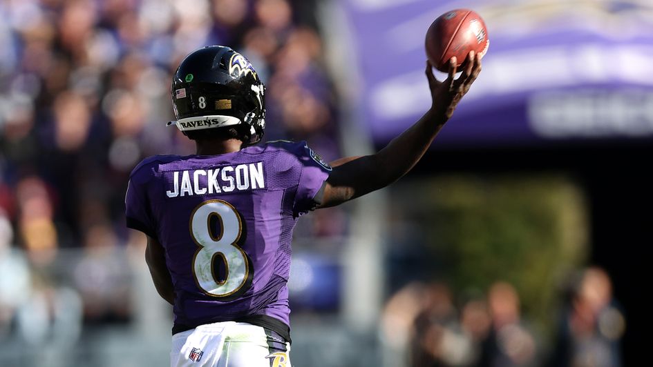 Quarterback Lamar Jackson of the Baltimore Ravens throws a pass