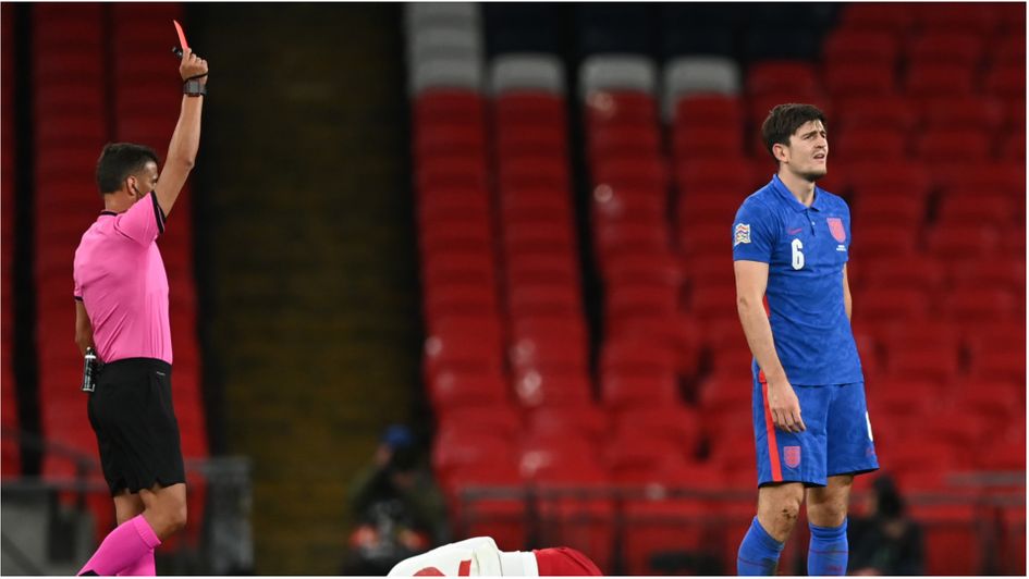 Harry Maguire is sent off for England against Denmark in the Nations League