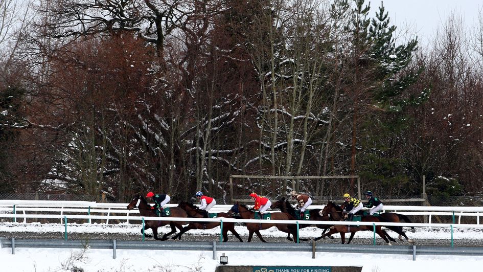 Action from a snowy Lingfield