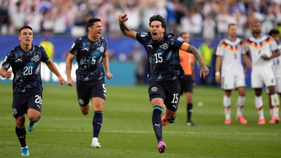 Paraguay's Gustavo Gomez celebrates after winning the World Cup round of 32 soccer match between Germany and Paraguay