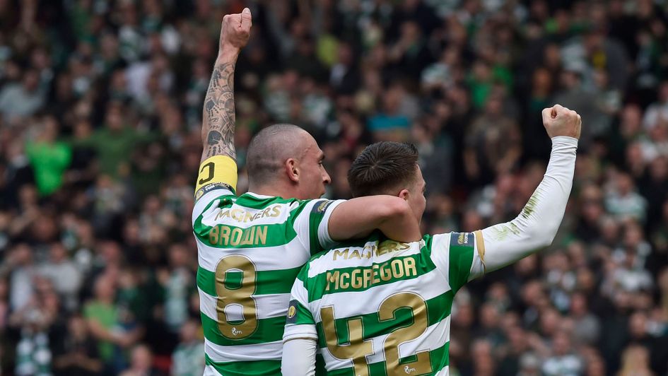 Celtic's Scott Brown celebrates with Callum McGregor