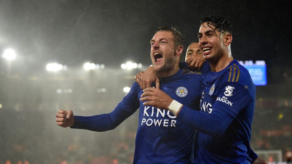 Leicester celebrate going 5-0 up against Southampton