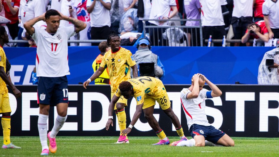 Harry Kane reacts to his missed chance against Ghana