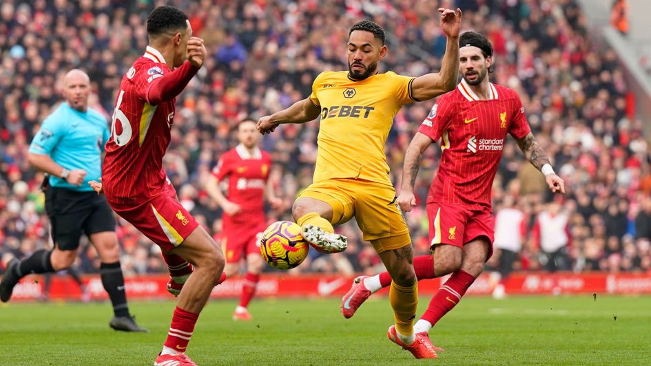 Wolves' Matheus Cunha in action against Liverpool
