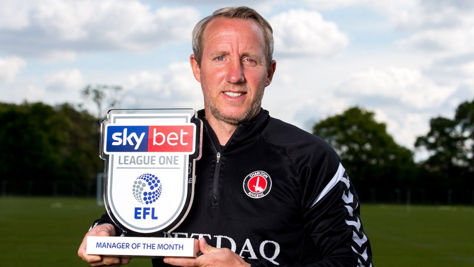 Lee Bowyer with the Sky Bet League One Manager of the Month award for April