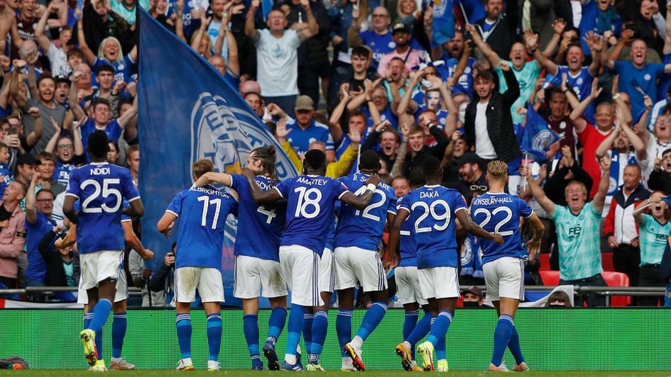 Leicester celebrate Kelechi Iheanacho's goal against Manchester City