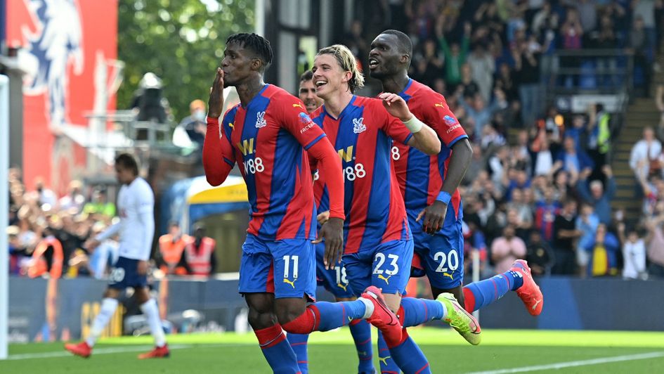 Crystal Palace's Wilfried Zaha celebrates scoring his penalty