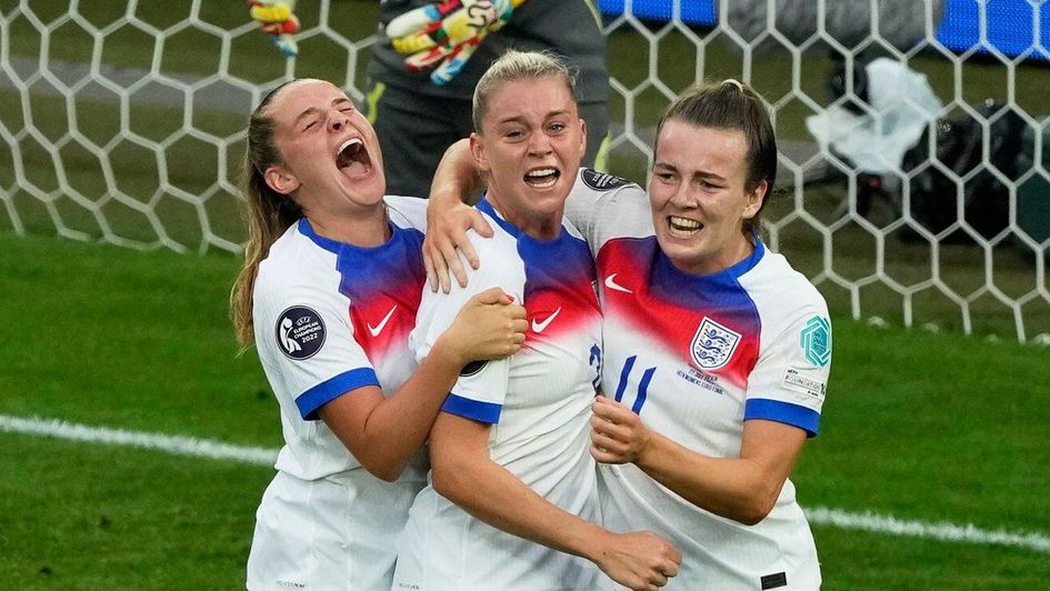 Alessia Russo (C) equalised for England in the second half