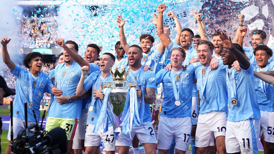Manchester City with the Premier League trophy
