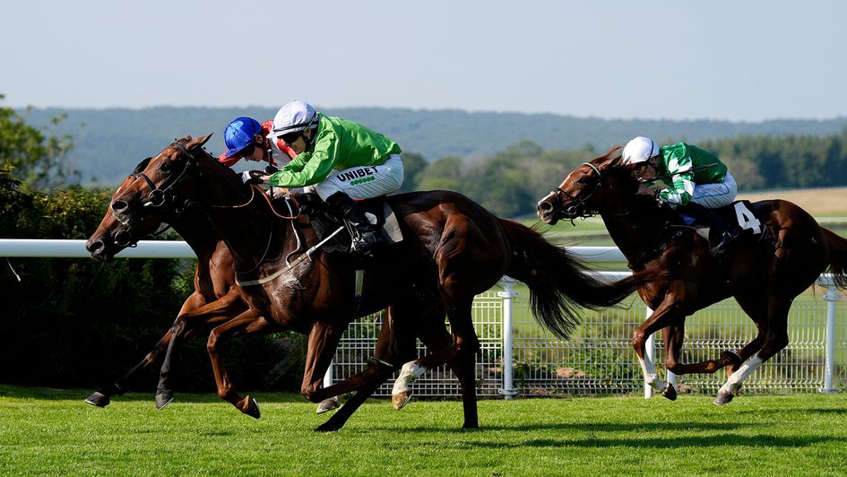Arisaig (green silks) in action earlier in the year