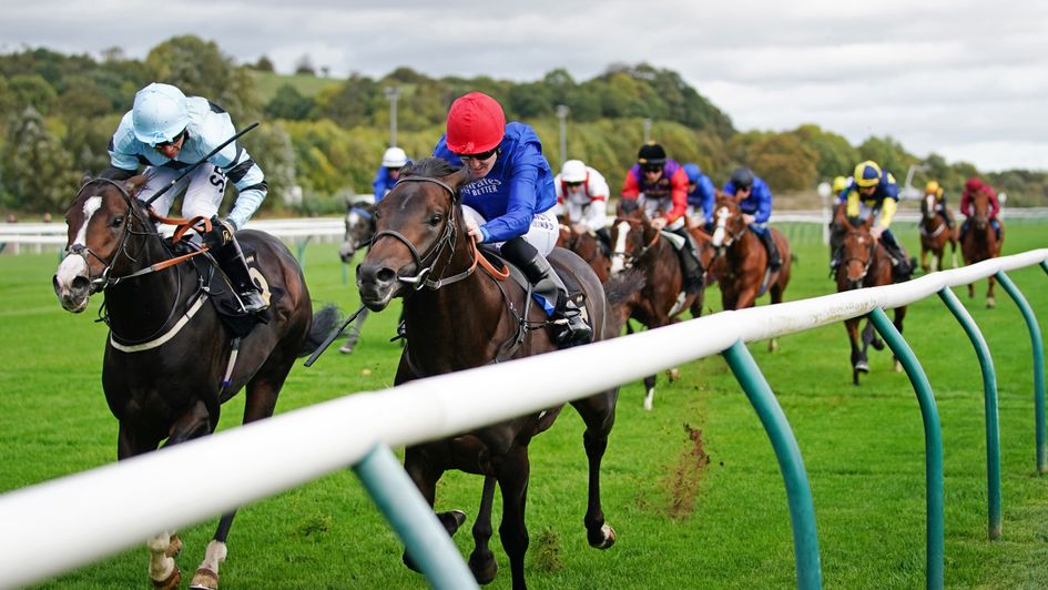 Island Falcon ridden Pat Cosgrave (right) wins the EBF Stallions Golden Horn Maiden Stakes at Nottingham