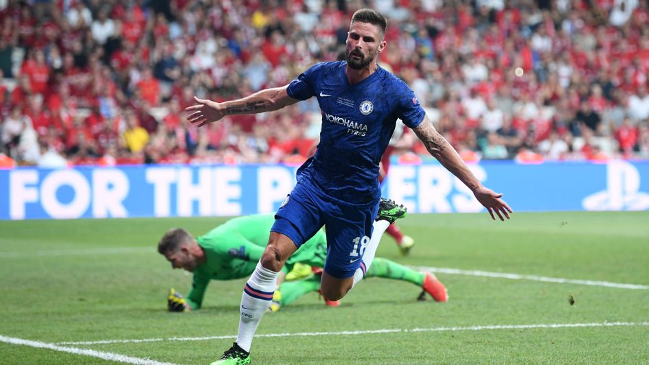 Olivier Giroud: Chelsea forward celebrates after scoring against Liverpool in the Super Cup