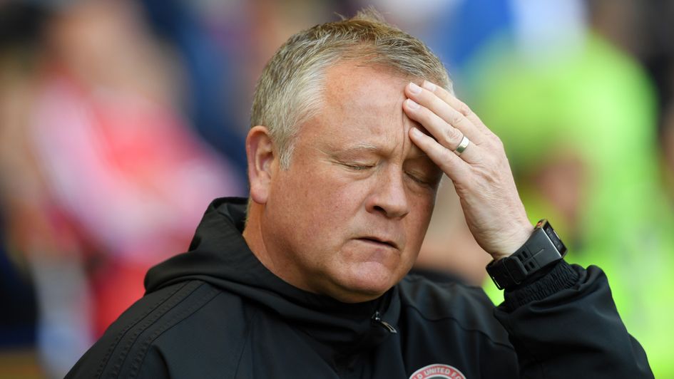 Sheff United manager Chris Wilder reacts during this match with Nottingham Forest at Bramall Lane