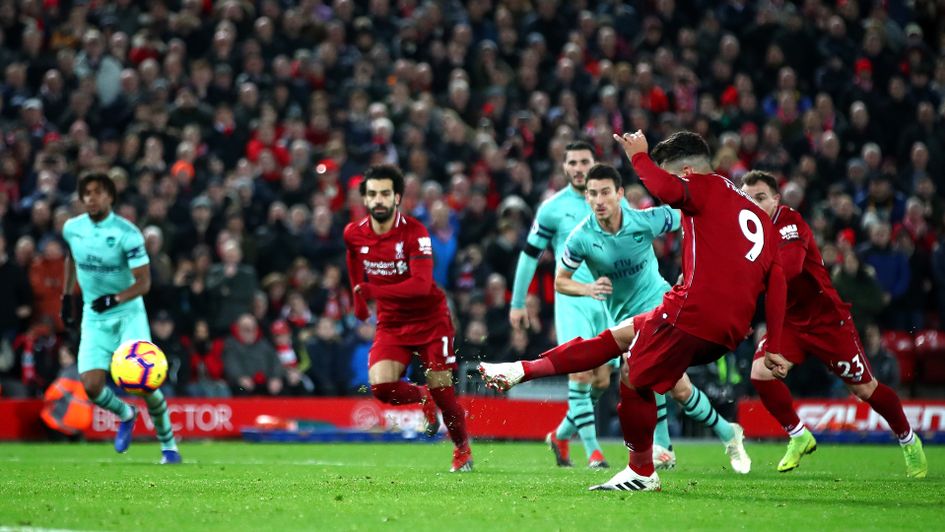 Roberto Firmino completes his hat-trick against Arsenal