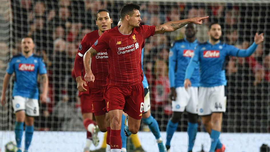 Dejan Lovren: Liverpool defender celebrates his goal against Napoli in the Champions League