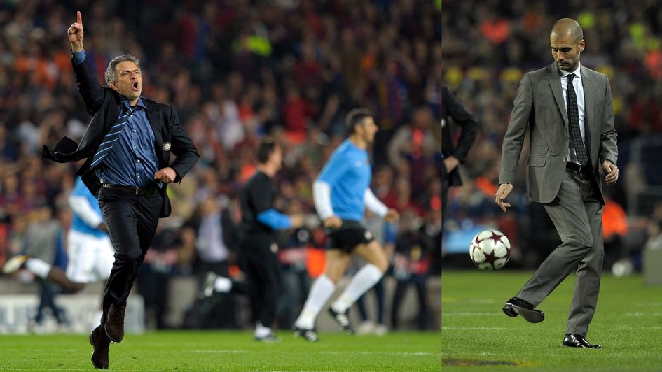 Jose Mourinho celebrates at the Camp Nou