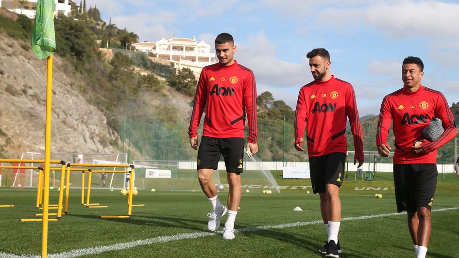 Andreas Pereira, Bruno Fernandes and Jesse Lingard: The Manchester United squad have been on a mid-season break in Spain