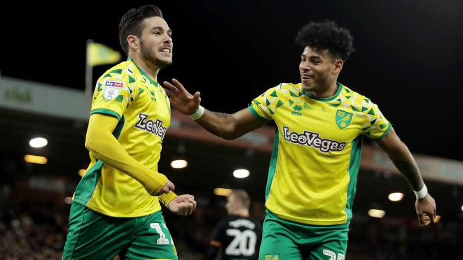 Emi Buendia: Norwich City midfielder (left) celebrates his goal against Hull at Carrow Road