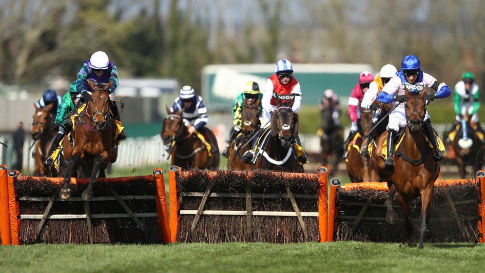 Thyme Hill (left) getting the better of Roksana at Aintree
