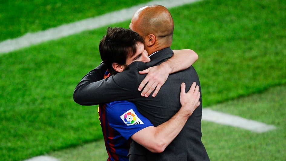 Lionel Messi and Pep Guardiola celebrate together in 2012