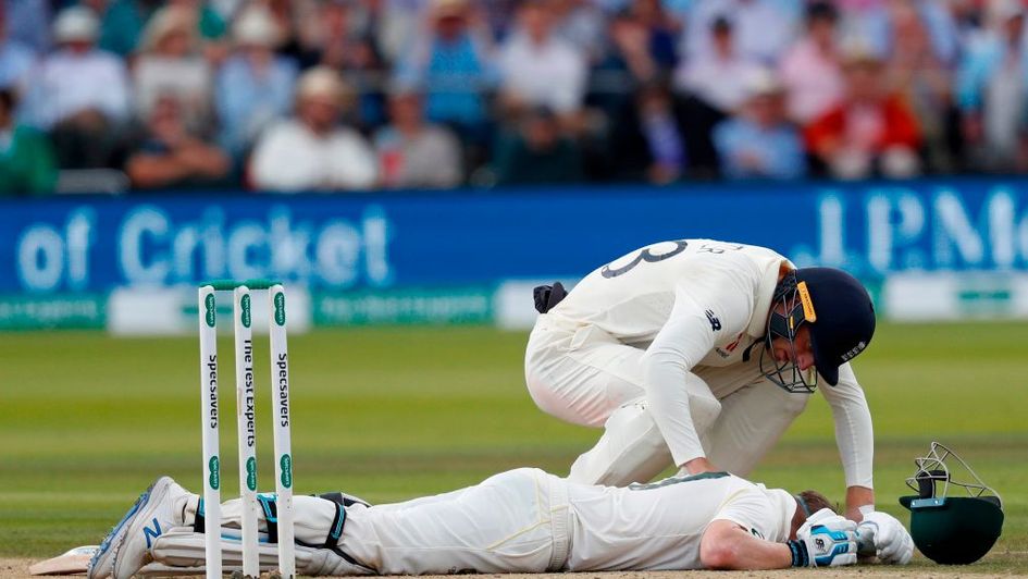 Steve Smith after been hit by a Jofra Archer bouncer at Lord's