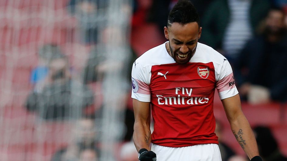 Pierre Emerick Aubameyang celebrates his 11th Premier League goal, as he puts Arsenal 1-0 up against Burnley