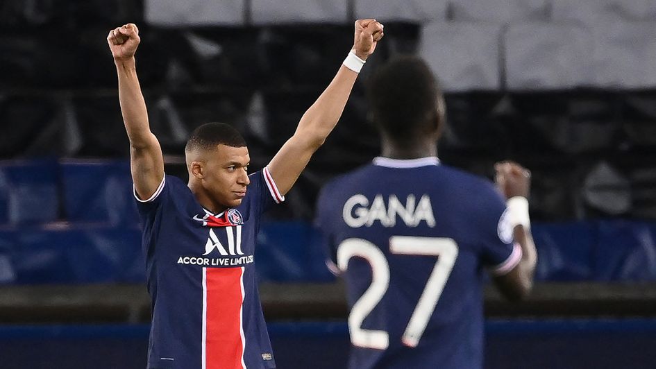 Kylian Mbappe celebrates after PSG knocked Bayern Munich out of the Champions League